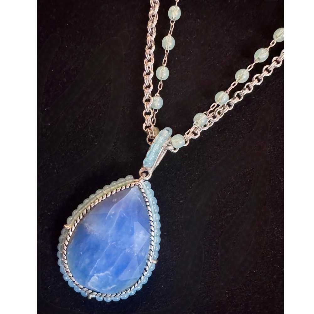 LC Lauren Conrad Necklace Blue Aqua Teardrop Pendant Double Layer Silver Tone